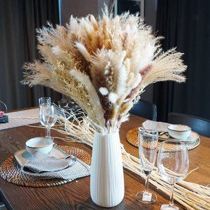 150 pcs Various Dried Pampas Grasses, White, Bunny Tails, Brown, & more, 17in